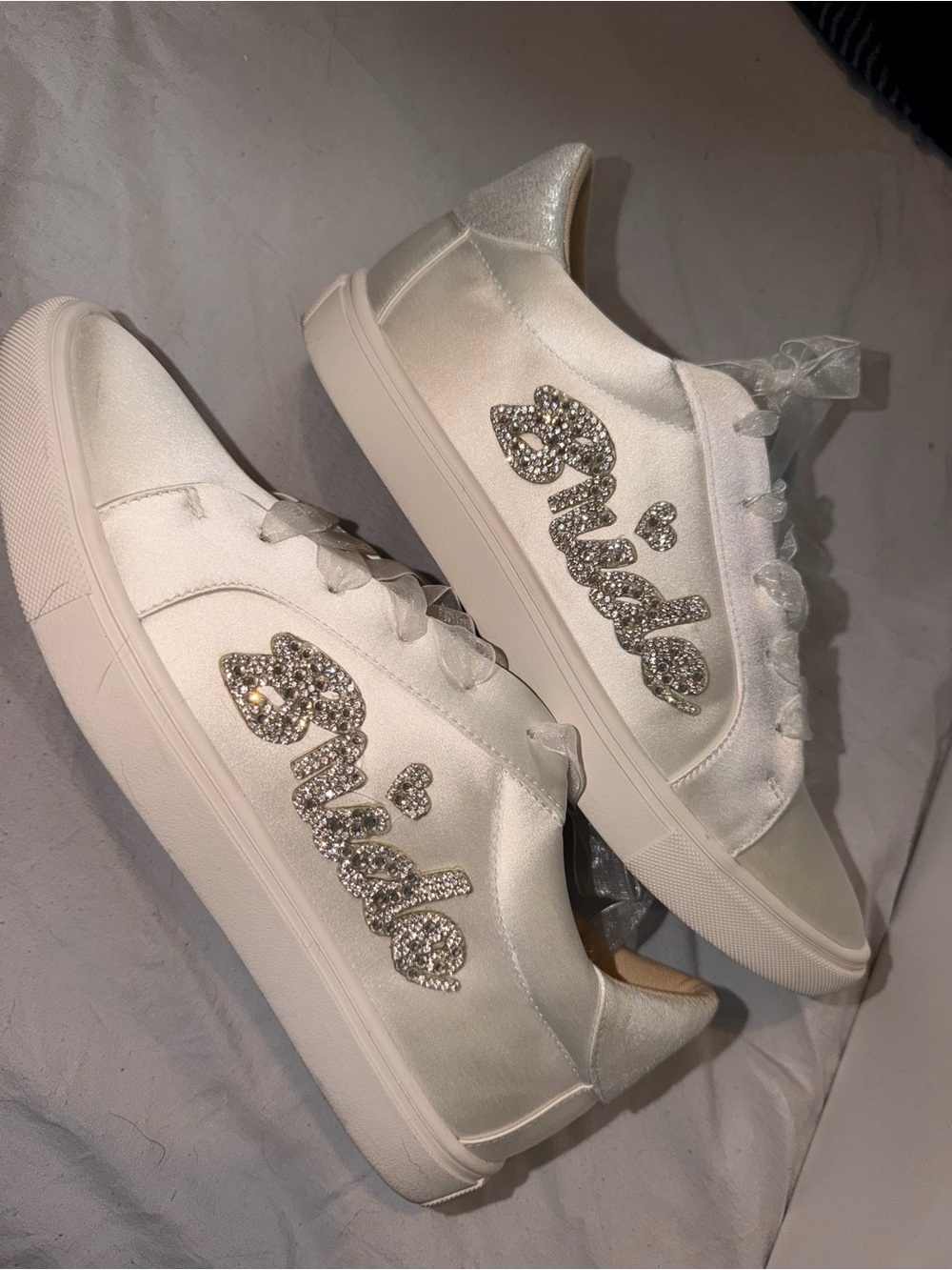Betsey Johnson Bridal Women's White Satin Embellished Lace-Up Sneakers
